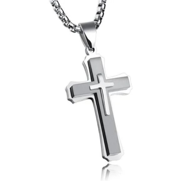 NEW CROSS NECKLACE for Men Women Silver-All - Picture 5 of 6
